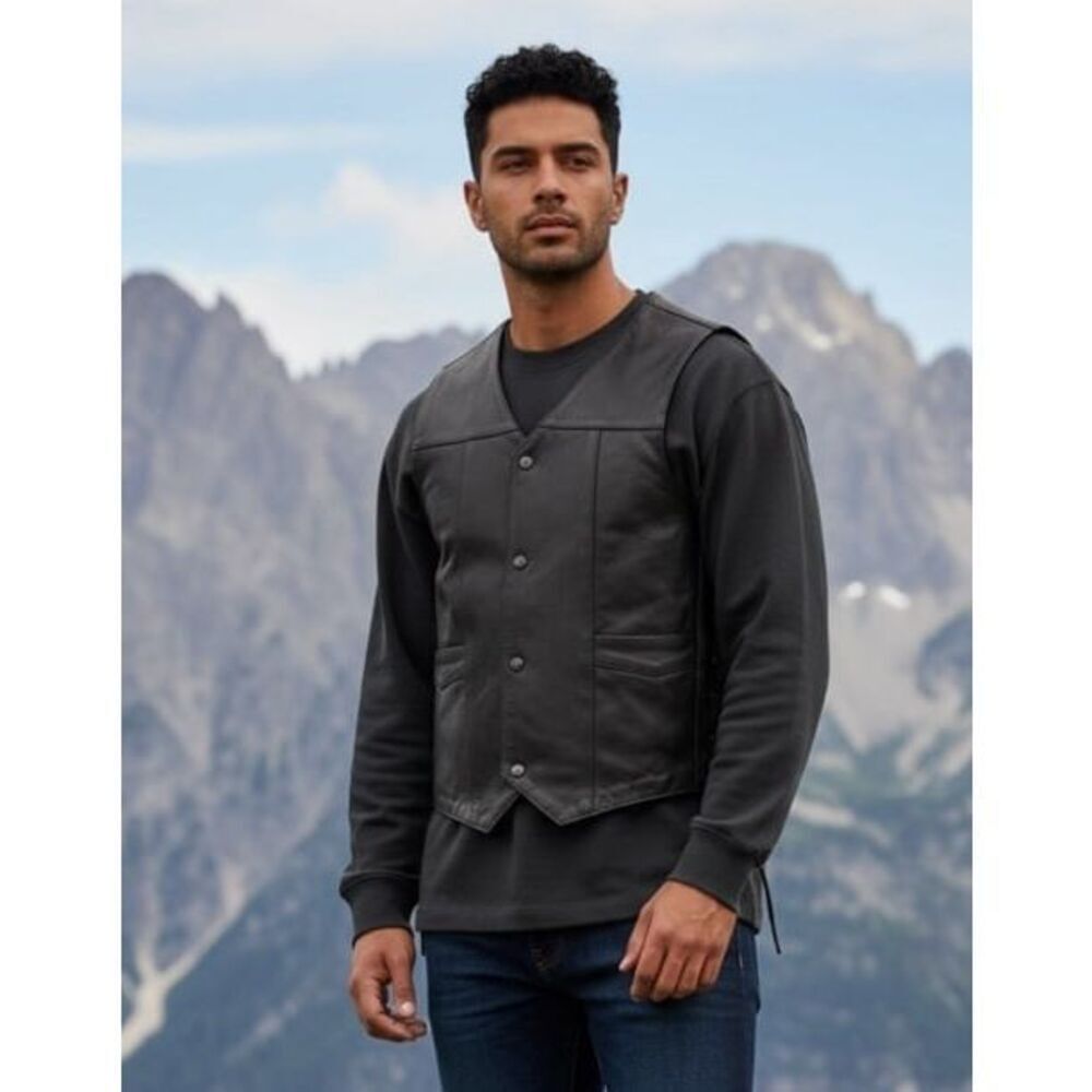 Wilson’s Leather Men XXL Black Bikers Side Lace Moto Vest